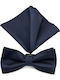 Legend Accessories Σετ Υφασμάτινo Παπιγιόν με Μαντήλι Navy Μπλε