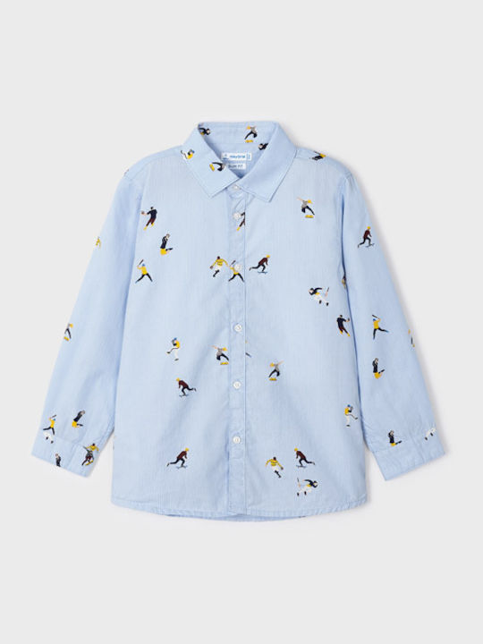 Kids Checked Shirt Long Sleeve Denim Light Blue