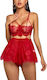 La Lolita Amsterdam Set Sexy Nightgown with Lace and Transparency Red