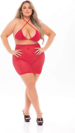 Pink Lipstick Lingerie Sexy Σετ Εσωρούχων με Διαφάνεια Κόκκινο Plus Size 2τμχ