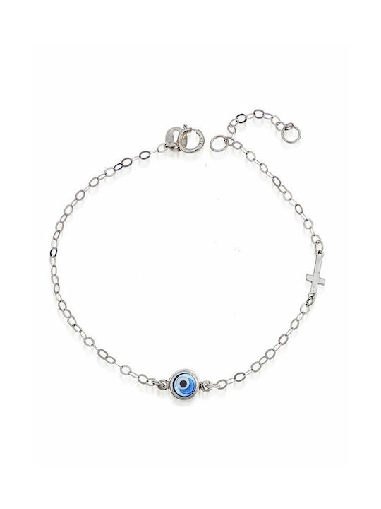 Paraxenies Kids Bracelet Chain from White Gold 9K with Evil Eye & Σταυρό