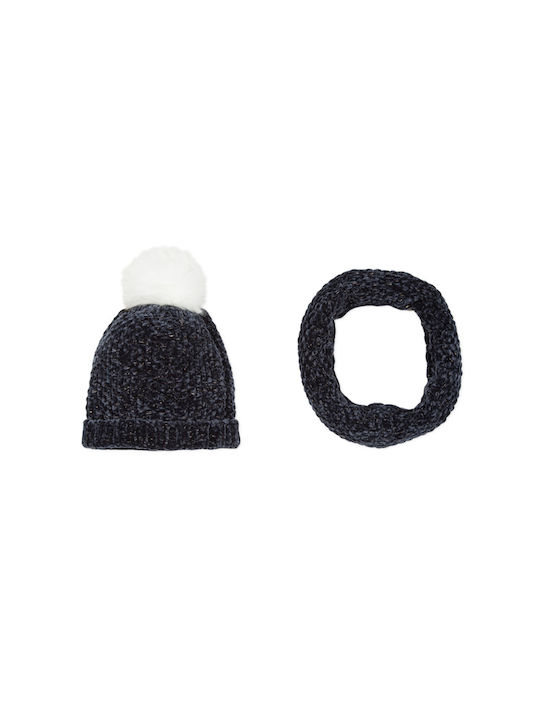 Kids Beanie Set with Scarf Knitted Black