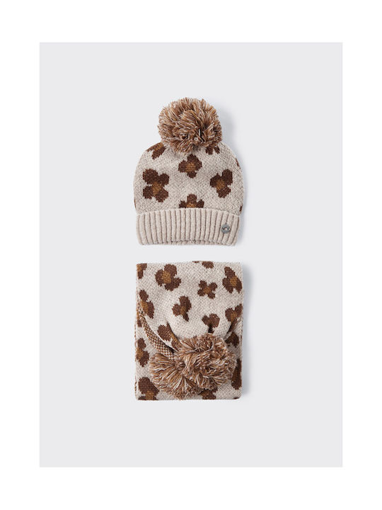 Mayoral Kids Beanie Set with Scarf Knitted Beige