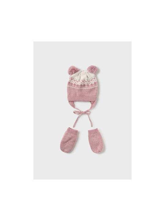 Mayoral Kids Beanie Set with Gloves Knitted Pink