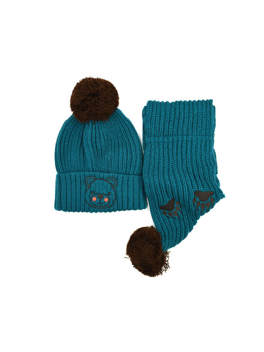 Extan Bebe Kids Beanie Set with Scarf Knitted Blue