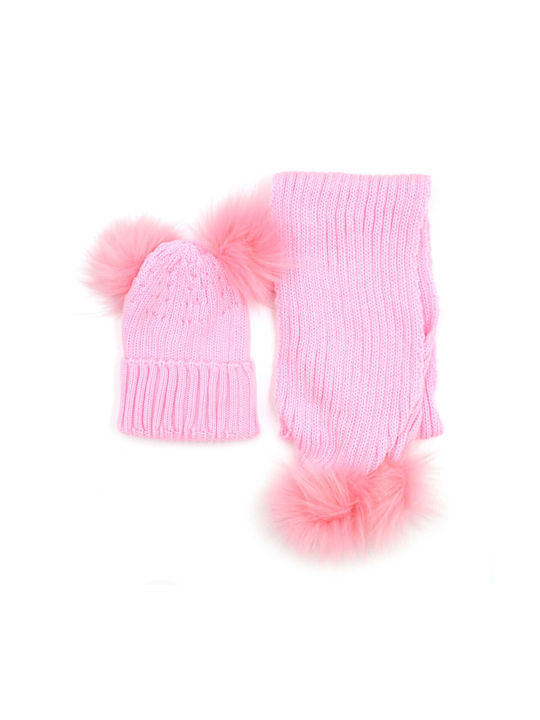 Extan Bebe Kids Beanie Set with Scarf Knitted Pink