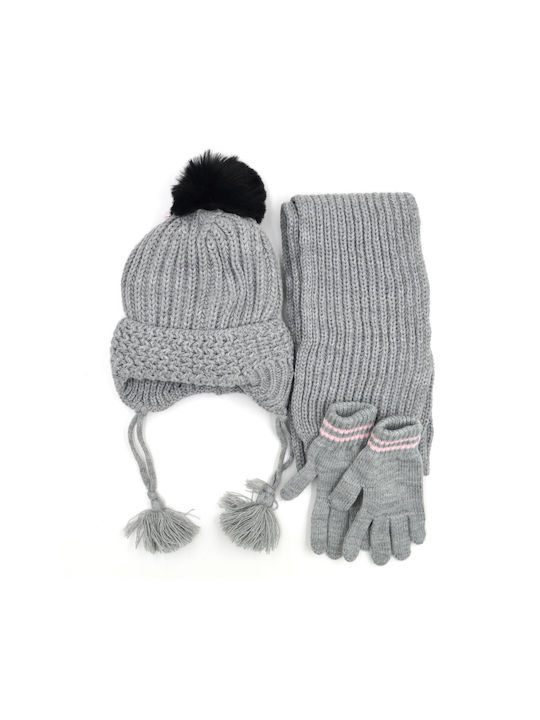 Extan Bebe Kids Beanie Set with Scarf Knitted Gray