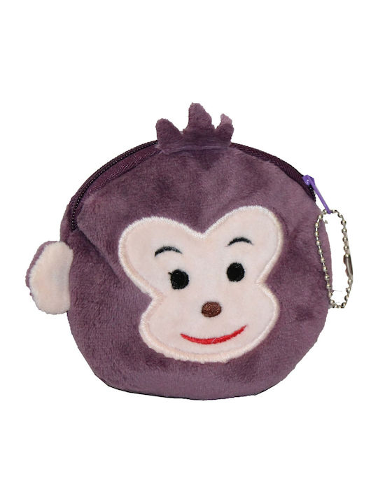 Fabric Coins Wallet for Girls with Zipper and Keychain Purple 03453