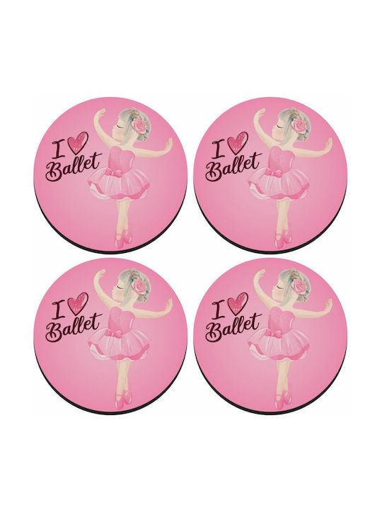 Round Wooden Pink Coasters 4pcs