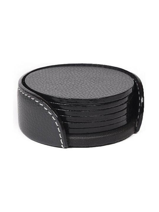 BagCity Round PU Gray Coasters with Stand 6pcs