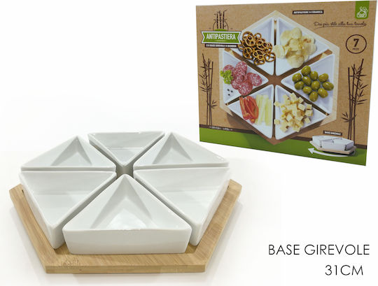 General Trade Ceramic Dessert Divided Serving Tray with 5 Positions White Ø31cmxY31cm 31x31x31cm