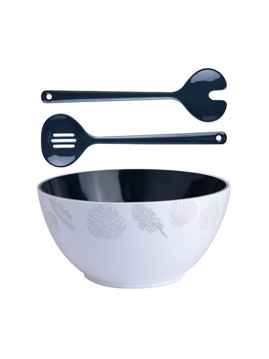Marine Business Melamine Salad Bowl with Salad Spoons White 25x25cm
