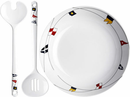 Marine Business Melamine Salad Bowl with Salad Spoons White 28x28cm 3pcs