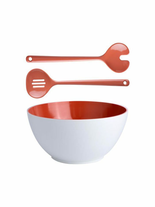 Marine Business Melamine Salad Bowl with Salad Spoons White 25x25cm 3pcs