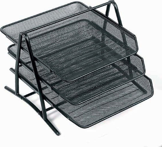 Transparent Metallic Filing Tray with 3 Shelves Black 28.5x29.50x29.5cm