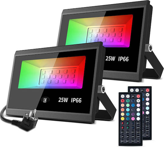 Στεγανός Προβολέας LED 25W RGB με Τηλεχειριστήριο IP66