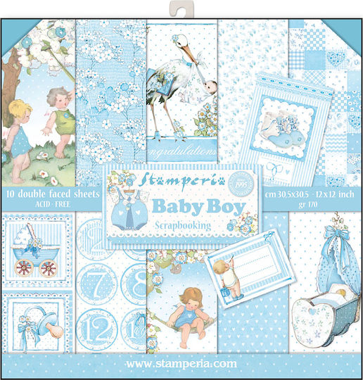 Stamperia boy Μπλοκ Scrapbooking Διπλής Όψης 10 φύλλα 10τμχ 30x30cm