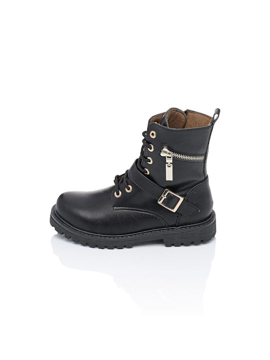 Bonito Kids Military Boots with Lace Black