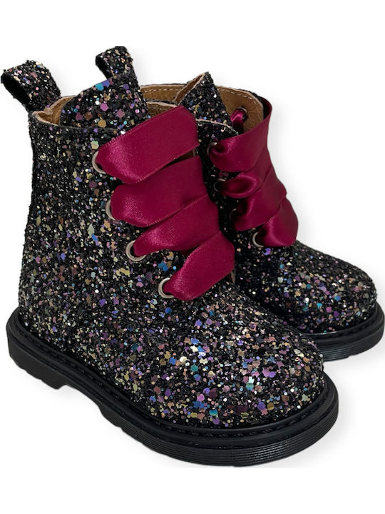 Leather Kids Boots with Laces Black