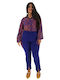 Women's High-waisted Fabric Trousers with Elastic Slim Fit Blue