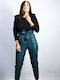 Women's High-waisted Fabric Trousers Baggy Line Blue