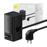 Baseus Ladestation mit USB-A Anschluss und USB-C Anschluss und Kabel USB-C 65W in Schwarz Farbe (PowerCombo Digital Powerstrip)