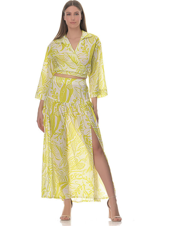 Σετ με Maxi Φούστα Floral Πράσινο
