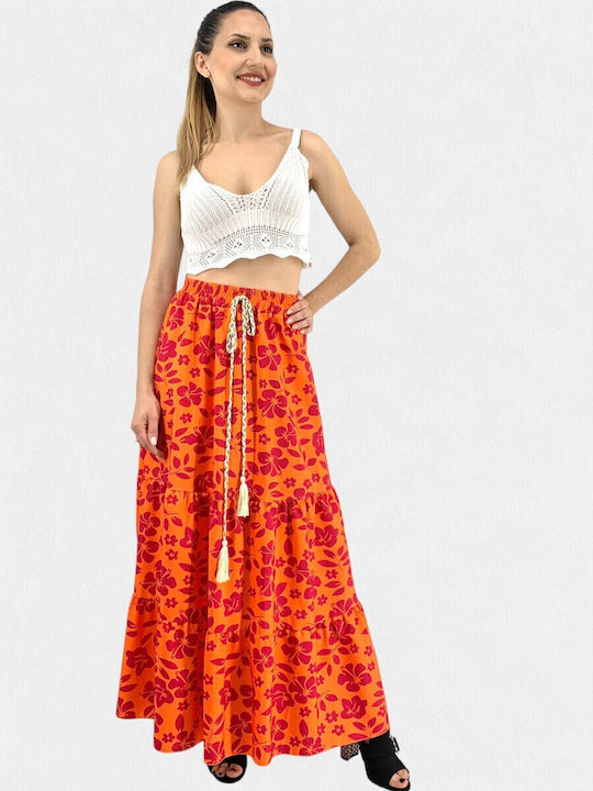 Maxi Φούστα Floral Πορτοκαλί