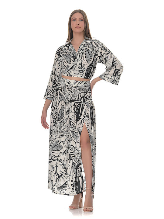 Sushi's Closet Set cu Fustă Maxi Floral Black and white