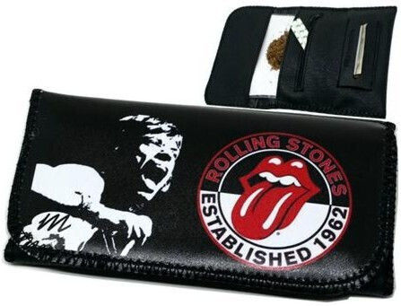 Monte Rolling Stones Lederne Tabaktasche in Schwarz mit Verschluss 16x8.5cm