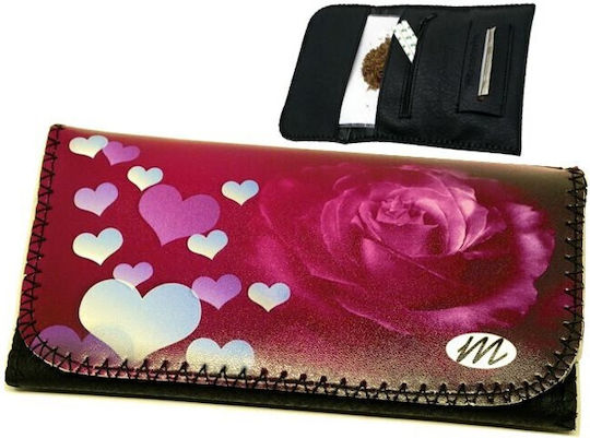 Rose & Hearts Тютюнева Кутия от Изкуствена Кожа Розова с Бутон 16x8.5см