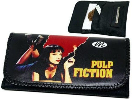 Monte Pulp Fiction Pungă Pentru Tutun Din Piele Ecologică Neagră Cu Buton 16x8.5cm