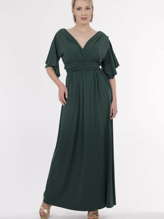 BelleFille Καλοκαιρινό Maxi Φόρεμα Κρουαζέ Πράσινο
