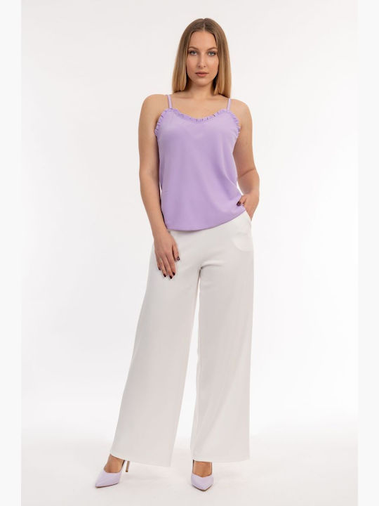 BelleFille Γυναικεία Υφασμάτινη Παντελόνα σε Λευκό Χρώμα