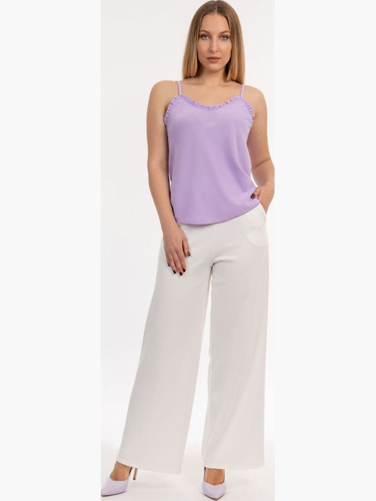 BelleFille Women's Fabric Trousers White