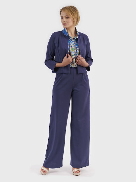 BelleFille Γυναικεία Ψηλόμεση Υφασμάτινη Παντελόνα σε Navy Μπλε Χρώμα