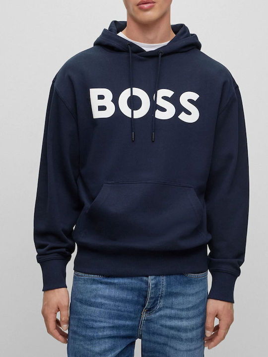 Boss Φούτερ με Κουκούλα Navy Μπλε