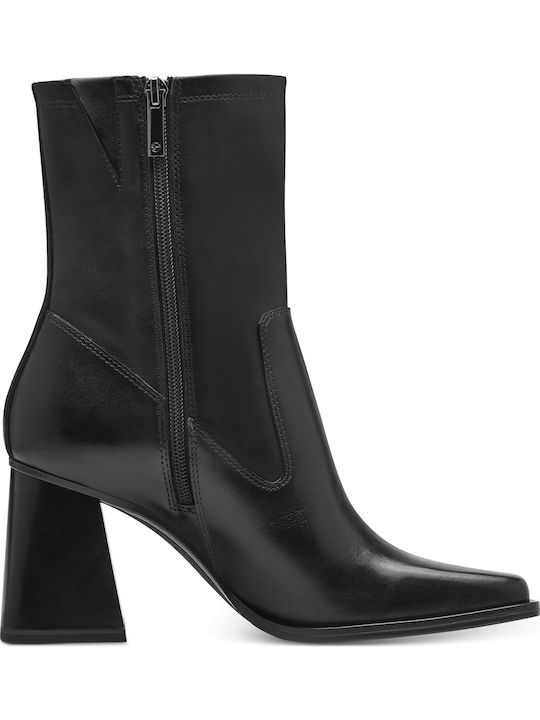 Tamaris Leather Women's Ankle Boots with High Heel Black 1-25313