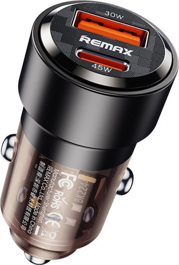 Remax Φορτιστής Αυτοκινήτου Series 75W 25A με Θύρες: 1xUSB 1xType-C
