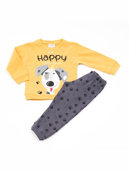 Trax Set Top & Bottom Kids Winter Cotton Pyjamas Yellow