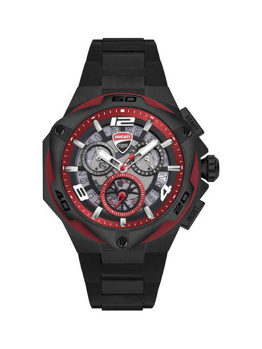 Ducati Uhr Chronograph Batterie mit Schwarz Kautschukarmband