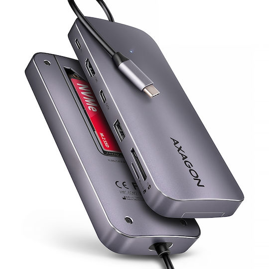 Axagon USB-C Docking Station mit HDMI 4K PD und Verbindung 2 Monitore Gray (HMC-6GM2)