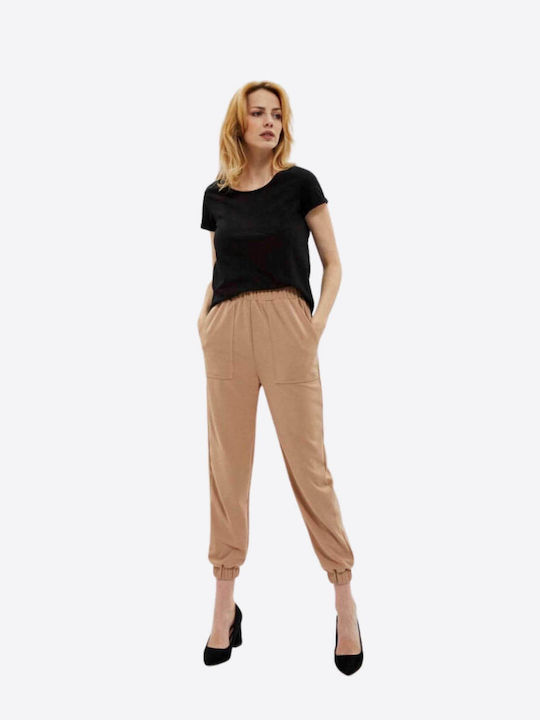 Make your image Women's Fabric Trousers with Elastic Beige