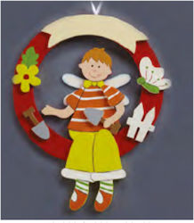 Nuova Vita Din lemn Coroană decorativă pentru proiecte DIY Roșu 22x28cm.