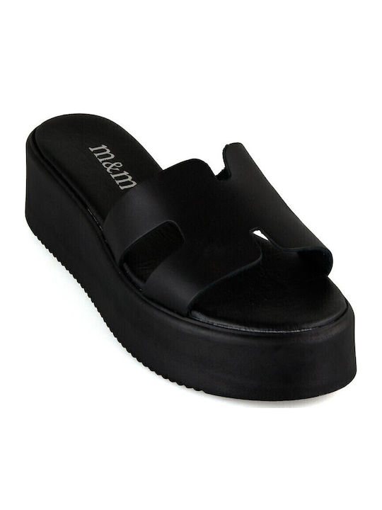 Δερμάτινα Γυναικεία Σανδάλια Flatforms Μαύρα