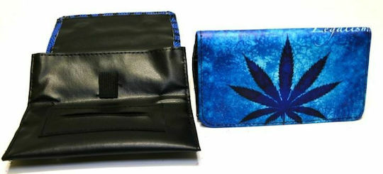 Tobacco Pouch Made of Blue Artificial Leather with Magnetic Closure