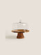 GTSA Brown Wooden Pedestal Cake Stand with Lid 23.5x23.5x26cm