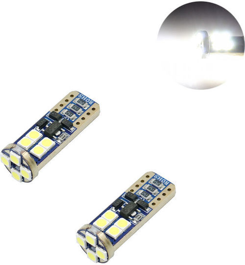 Σετ T10 Led W5w 12v 12 Smd Canbus Ψυχρό Λευκό 6000k 2τμχ W09604-1