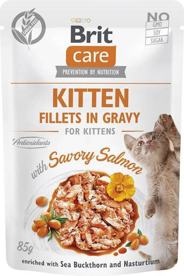 Brit Kitten Fillets in Gravy Wet Cat Food for Junior Cats in Pouches with Salmon Grain Free & Gluten Free 85gr