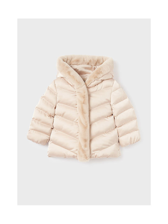 Abel & Lula Girls Quilted Coat Beige with Ηood